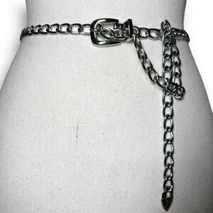 Chunky Silver Tone Chainlink Western Style Adjustable Skinny Belt Party Rock